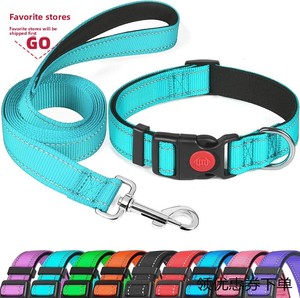 Ensemble collier et laisse pour chien en nylon réfléchissant rembourré en néoprène, collier et laisse durables pour promener les animaux, vente en gros - Product Image 2