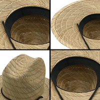 Chapeau de paille d'été à large bord en paille de palmier naturelle, avec cordon et patch tissé personnalisé, pour l'extérieur, vente en gros OEM