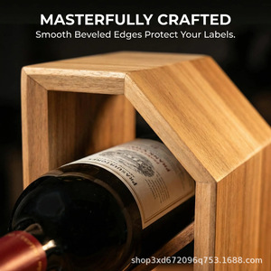 Wooden <b>desktop</b> wine bottle organizer, solid wood standing kitchen spice rack, multi-compartment wooden wine bottle rack - Product Image 5
