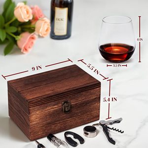 Set de Regalo Corporativo con Logotipo Personalizado, <span class=keywords><strong>Copas</strong></span> de Vino Tinto sin Tallo <span class=keywords><strong>Grabadas</strong></span>, Abridor y Tapón de Vino de Madera, Elegante Caja de Regalo - Product Image 2