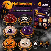 Juguete Blandito de Halloween con Purpurina en Forma de Dumpling y Mini Cesta Vaporera, Juguete Sensorial Espeluznante para Apretar, Regalo Festivo para Niños
