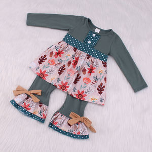 루오카 OEM 긴팔 녹색 물방울 무늬 꽃무늬 아기 여자아이 롬퍼 - Product Image 6