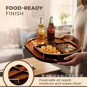Hangxu Wooden Serving <b>Tray</b> With Handle Multifunctional Solid Wood Platter For <b>Snacks</b> Drinks Living Room Use - Product Image 5