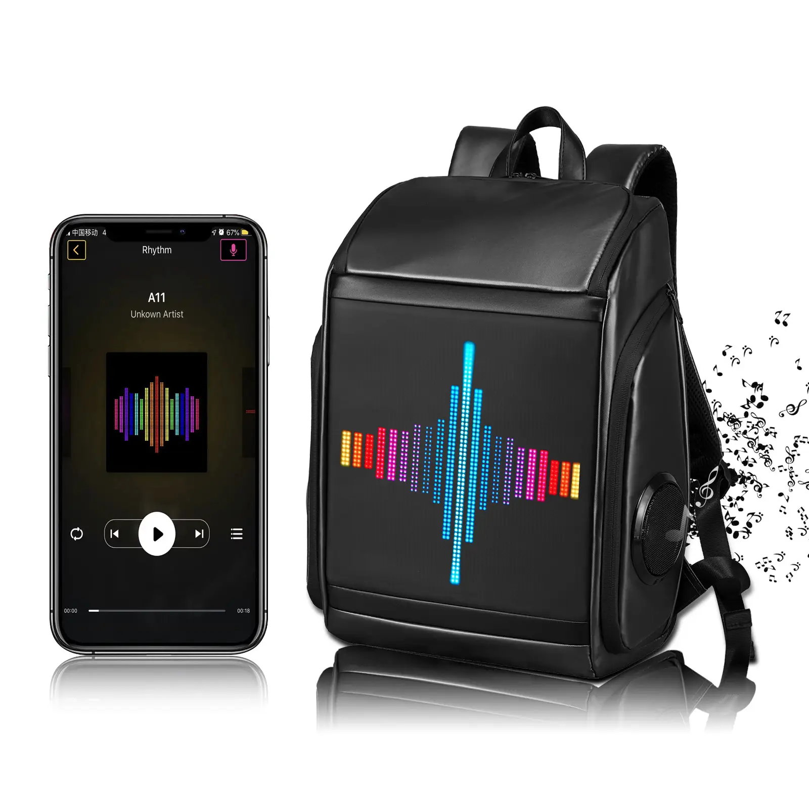CRELANDER New Arrival Bluetooth Waterproof Multi Function DIY Custom Smart Music LED Backpack With Speaker