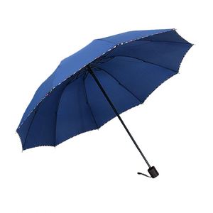 Parapluie pliant en trois sections, grand format, en acier inoxydable, à bords à carreaux personnalisés, 10 baleines, coupe-vent, pour affaires, voyage, protection contre la pluie, le soleil et les UV - Product Image 2