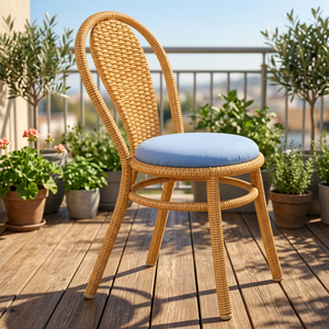 Chaise de jardin en rotin légère avec coussin bleu, pieds effilés, mobilier de patio rustique pour l'extérieur - Product Image 2