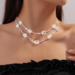 Zirkon Geometrische Quadratische Verstellbare Kupferlegierung Mikro-Einlage Natürlicher Juli-Geburtsstein Halskette Zweiteiliges Set Modische Gliederkette - Product Image 1