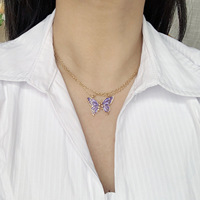 Collier en cuivre pour femmes, bijoux personnalisés plaqués or 14 carats, papillon en zircon bleu cristal, Mework Jewelry