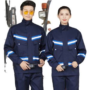 Combinaison de travail en polyester et coton à bandes réfléchissantes haute visibilité, personnalisable, directement de l'usine, pour la sécurité dans les garages et la construction - Product Image 1