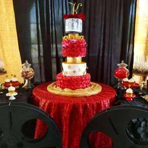 Sang Trọng Giáng Sinh Năm Mới Của Đám Cưới Sinh Nhật Đảng Tiệc Tổ Chức Sự Kiện Trang Trí Nội Thất Khăn Trải Bàn Lớn Màu Đỏ Vòng 132 Inch Sequin Bảng Vải - Product Image 6