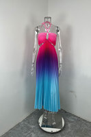 Robe plissée ombrée à découpes et col halter pour femme, sexy, dégradée, sans manches, fluide, style bohème, pour la plage, les vacances, les stations balnéaires, été 2026