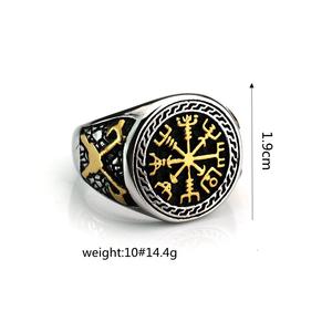Nordic Vintage Stainless Steel Men's <b>Ring</b> With Viking Compass Design Round Geometric Hip Hop Style Jewelry Gift - Product Image 5