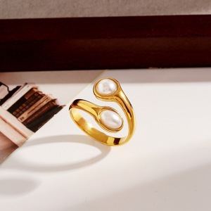 Stainless Steel <b>Titanium</b> <b>Ring</b> Imitation Pearl Geometric Design 18k Gold Plated Unisex Fashion Jewelry Gift - Product Image 4