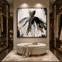Décoration murale moderne, peinture à l'huile texturée représentant une robe de ballerine avec décor en feuille d'or, cadre en bois, peinture murale