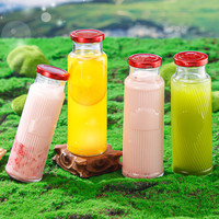 Gratis proefmonsters 12 oz 16 oz 350ml 500ml ronde glazen drankenflessen met metalen deksels, herbruikbare glazen fruitsapfles