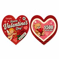 Billets personnalisés à fenêtre unique en forme de cœur, recyclables, à languette, thème Saint-Valentin, impression offset, jeux, cartes à déchirer instantanément