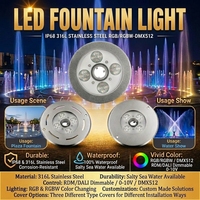 Lumière de fontaine de paysage extérieure LED RGB DMX en acier inoxydable 316L étanche IP68 de haute qualité, lumière de piscine sous-marine