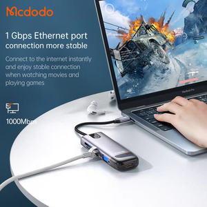 MCDODO 10-en-1 HUB HD * 1 RJ45 * 1 5Gbps Ports de données TF/SD Lecteur de carte Gigabit LAN USB-C Hub <span class=keywords><strong>Adaptateur</strong></span> pour <span class=keywords><strong>MacBook</strong></span> <span class=keywords><strong>Air</strong></span> XPS Plus - Product Image 6
