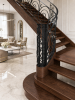 Escalier en colimaçon en chêne, escalier hélicoïdal en bois avec balustrade en fer forgé noir, escalier courbé sur mesure pour espace à double hauteur