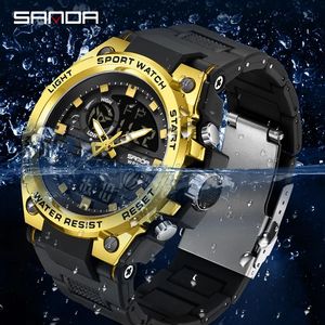 Sanda 9011 Colloïdale Korrels Siliconen Horlogeband 50M Diep Waterdicht Heren Handhorloge Digitaal Uurwerk Elektron + Kwarts Goud - Product Image 1