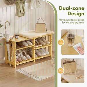 SENYU Modern <b>Wooden</b> Shoe Rack <b>Storage</b> <b>Bench</b> <b>with</b> 4 Shelves Space Saving Entryway Furniture for Home Use - Product Image 4