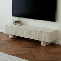 Meuble TV en travertin cannelé avec socle, console multimédia en bois, mobilier de salon moderne de luxe, commande en gros, personnalisable, ODM