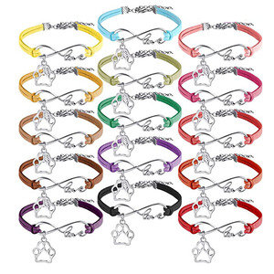 <span class=keywords><strong>Bracelet</strong></span> en cuir suédé fait main par le fabricant avec pendentif <span class=keywords><strong>signe</strong></span> d'amour <span class=keywords><strong>infini</strong></span> et pendentif patte de chien, pour femme, symbole d'amour pour les animaux de compagnie - Product Image 1