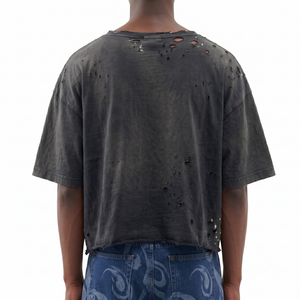 T-shirt graphique personnalisé effet vieilli, coton 260 g/m², style streetwear Y2K, coupe oversize et carrée, vente en gros OEM 6622 - Product Image 3