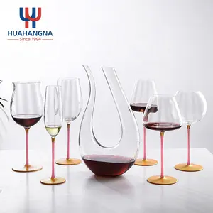 Luxury Premium Wine Glasses Set of 2 Barware Large Size Colored Stem Crystal Clear Red Wine Glass