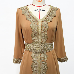 Dubai Abaya Eid Color sólido bordado Kaftan diseño marroquí Kaftan <span class=keywords><strong>2023</strong></span> - Product Image 3