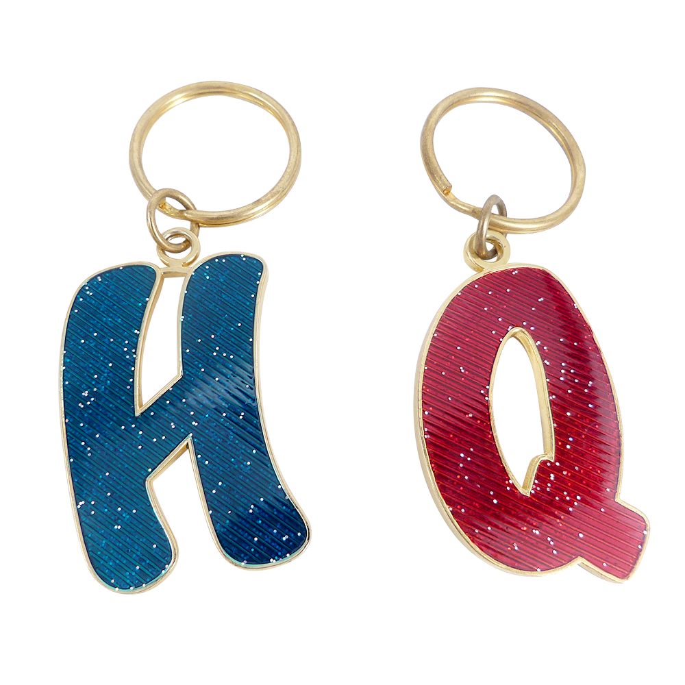 Customized metal letter keychain with glitter