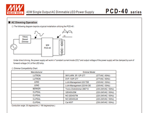 MEAN WELL PCD-40-1050B 39.9W 1050mA 22‑38V TRIAC Dimmable Constant Current LED Driver AC180‑295Vac IP42 - Product Image 4