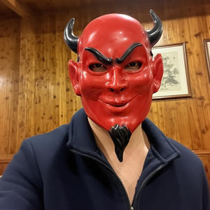 Máscara de cuernos de toro macabro, cara de Diablo <span class=keywords><strong>rojo</strong></span> siniestro, accesorio de Cosplay aterrador de Halloween, disfraz de miedo para fiesta espeluznante - Product Image 2