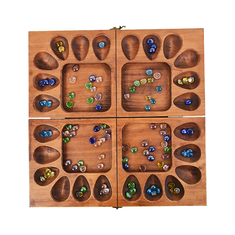 New Mancala Board Game- 4 Player, Square Root Strategy Game, Folds for Storage or Travel and Includes 96 Plastic Stones