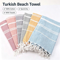 Serviette de plage turque 100% coton rayée Peshtemal avec pompons, séchage rapide, absorbante, pour la plage, le spa, le bain, les voyages, personnalisable