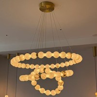 Lustre en marbre espagnol pour salon, restaurant, chambre à coucher - Luminaire magique en cuivre de luxe avec hauteur réglable pour villas