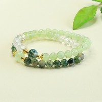 Bracelet double cercle en préhnite naturelle Aiyu en gros, bracelet en agate mousse et quartz clair pour femme, diffusion en direct S5072505