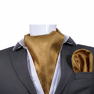 Ensemble de foulards Ascot Exve Exclusive Designer, formel, durable, quatre saisons, en forme de carré géométrique doré, en soie d'origine turque - Product Image 2