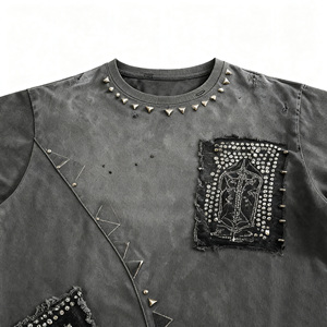 <span class=keywords><strong>Qt</strong></span> Người Đàn Ông Của Thời Trang Thương Hiệu Nhà Sản Xuất Tùy Chỉnh Retro Đường Phố Giản Dị Axit Rửa Rhinestone Phức Tạp Thêu 100% Cotton Thường Xuyên Phù Hợp - Product Image 2