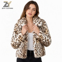 Veste Courte Zeyu Tendance pour Femme en Fausse Fourrure Peluche Motif Léopard Col Montant Coupe Ample Imprimé Animal pour Soirée et Hiver