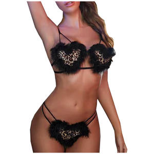 Conjunto de Lencería Sexy para Mujer Viviblook Z0113ST02, Estampado de Leopardo, Sujetador con Forma de Corazón, Tanga, Tallas Grandes, Conjunto de Lencería de Piel Sintética, Disfraces de San Valentín - Product Image 1