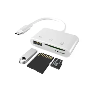 Adaptor OTG 3 Dalam 1 Tipe C, Adaptor SD TF USB Dock Usb 2.0 Hub Mikro untuk Kamera untuk Iphone untuk Macbook Android