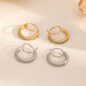 Geometric <b>Circle</b> Stainless Steel Earrings For Women Pave Setting Titanium Steel 18k Gold Colorfast Party Jewelry - Product Image 3