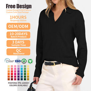 Pull en maille respirant et léger à col en V pour femmes, personnalisable, col polo blanc, pull en maille OEM - Product Image 2