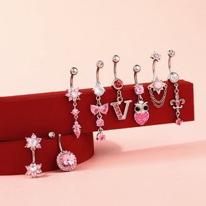 Ingrosso rosa ciondolo 316L acciaio fiocco anelli <span class=keywords><strong>ombelico</strong></span> zirconi graziosi anelli <span class=keywords><strong>ombelico</strong></span> barre del ventre corpo <span class=keywords><strong>Piercing</strong></span> gioielli - Product Image 2