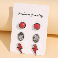 Tiga Turquoise Batu Petir Sapi Baut Stud Anting Barat Set untuk Wanita Hadiah