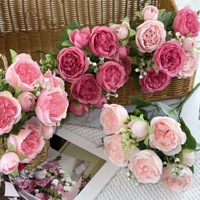 Nouveau style – Vente en gros de fleurs artificielles : Pivoine persane et roses haut de gamme à 5 têtes, bouquet fait main pour mariage et Saint-Valentin