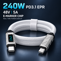 Câble USB-C vers USB-C 240W PD3.1 EPR avec affichage numérique, 48V 5A, E-Marker, en alliage de zinc, tressé en nylon, cuivre pur, pour batterie externe et ordinateur