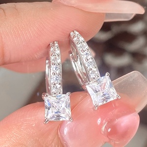Customizable Multiple Color Princess Square Gem Huggie <b>Earrings</b> Micro Pave Crystal <b>Dangle</b> <b>Earring</b> Daily Gift Bulk - Product Image 2