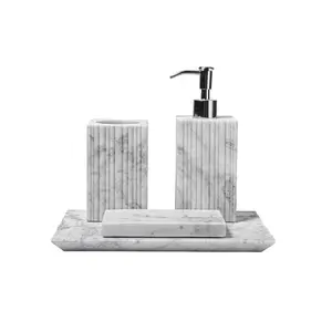 stonekocc Brand Natural marble tray lotion bottle soap box Customized bathroom suit combination decoration